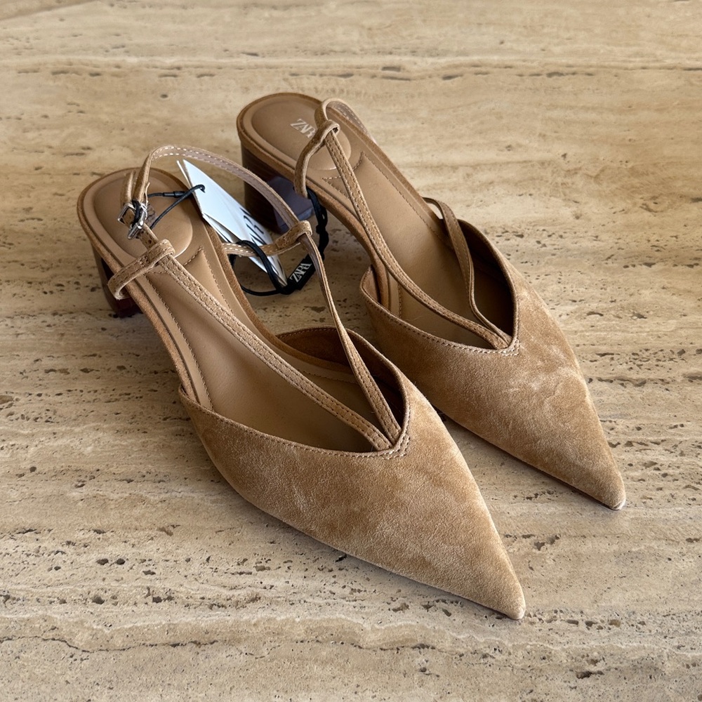 Zara Suede Pointed Toe Heels - Picture 1 of 4